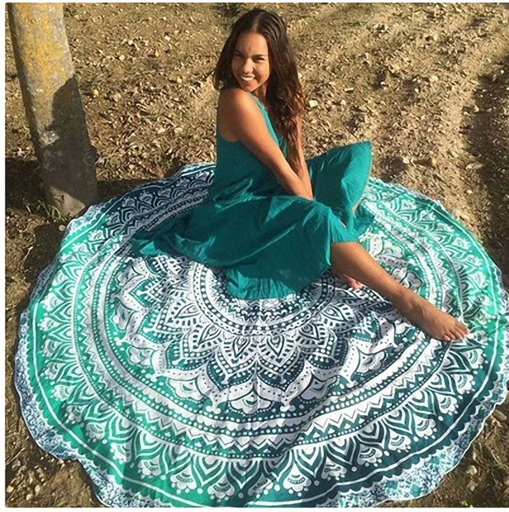 Boho Mandala Beach Blanket - Large Round Chiffon Yoga Mat for Meditation, Picnic, and Outdoor Gatherings | Water-Resistant & Lightweight for Beach, Park, and Home Decor