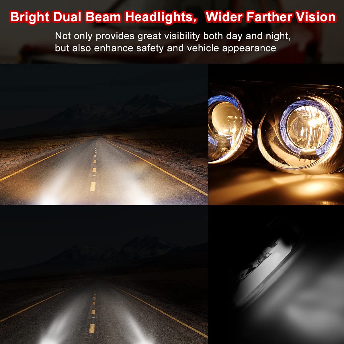 ROXX Halo Projector Headlights for 1998-2001 Acura Integra - Dual Beam LED Headlight Assembly with Clear Lens (Black+Clear) - Driver & Passenger Side - Perfect for Night Driving & Car Upgrades
