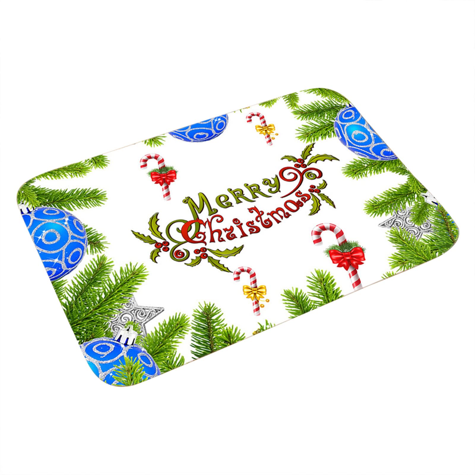 Festive Christmas Tree Snowman Doormat - Non-Slip Holiday Kitchen Rug with Snowflake Design 23.6