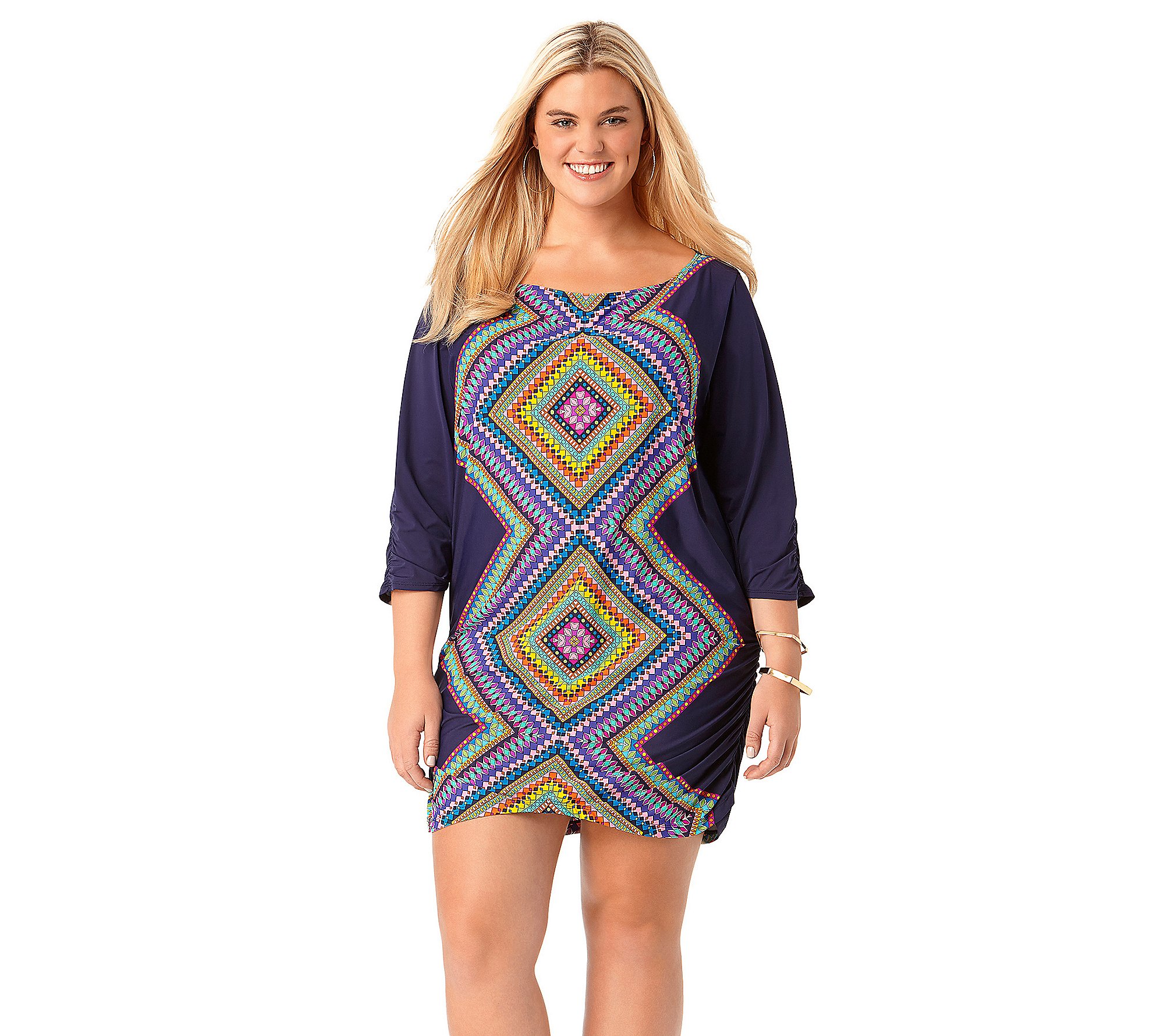 Anne Cole Women's Plus-Size Desert Diamond Tunic Cover Up - Stylish Beachwear for Pool, Vacation & Summer Outfits