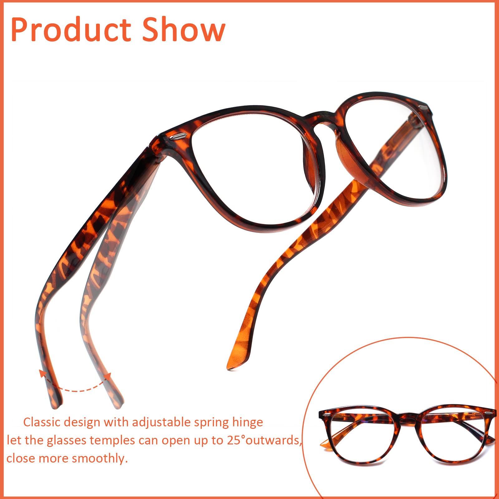 Henotin 6 Pack Blue Light Blocking Reading Glasses for Women & Men - Stylish Computer Readers with Leather Case - Perfect for Office Work, Gaming & Screen Time