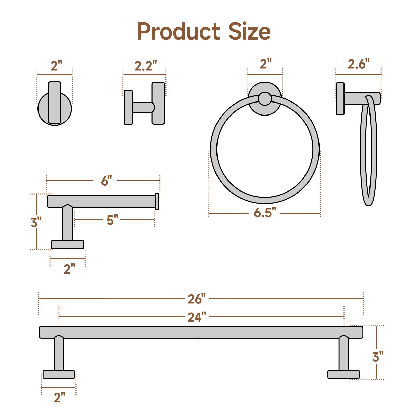 USHOWER Brushed Gold Bathroom Accessories Set - 24 Inch Stainless Steel Towel Bar & Wall Mounted Hardware (4-Piece) | Durable SUS304 for Bathroom & Shower | Modern Home Decor for Master Bath, Guest Bath & Spa Retreats
