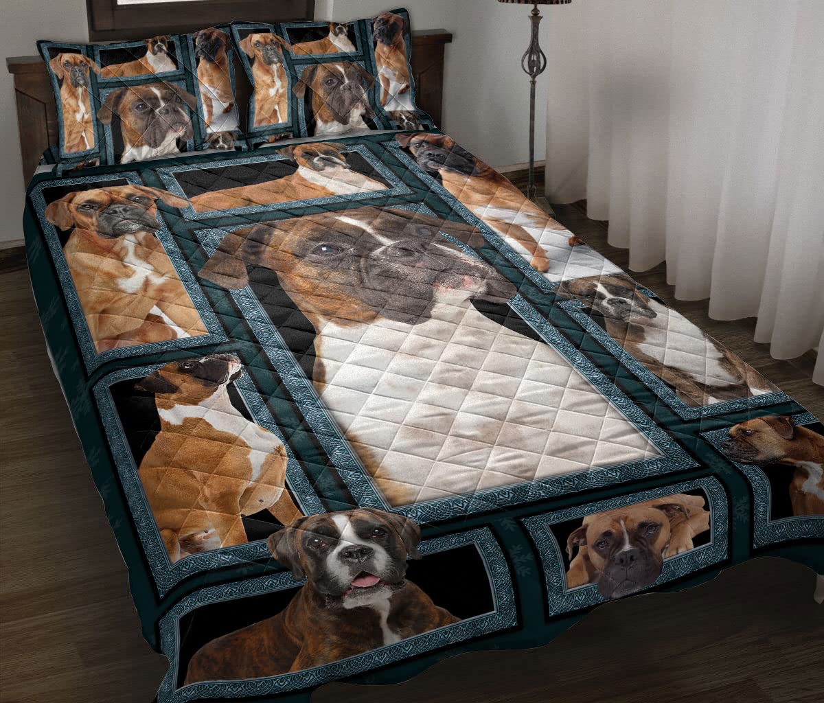 Boxer Dog Patchwork Quilt Set - King/Queen Size for Cozy Home Decor