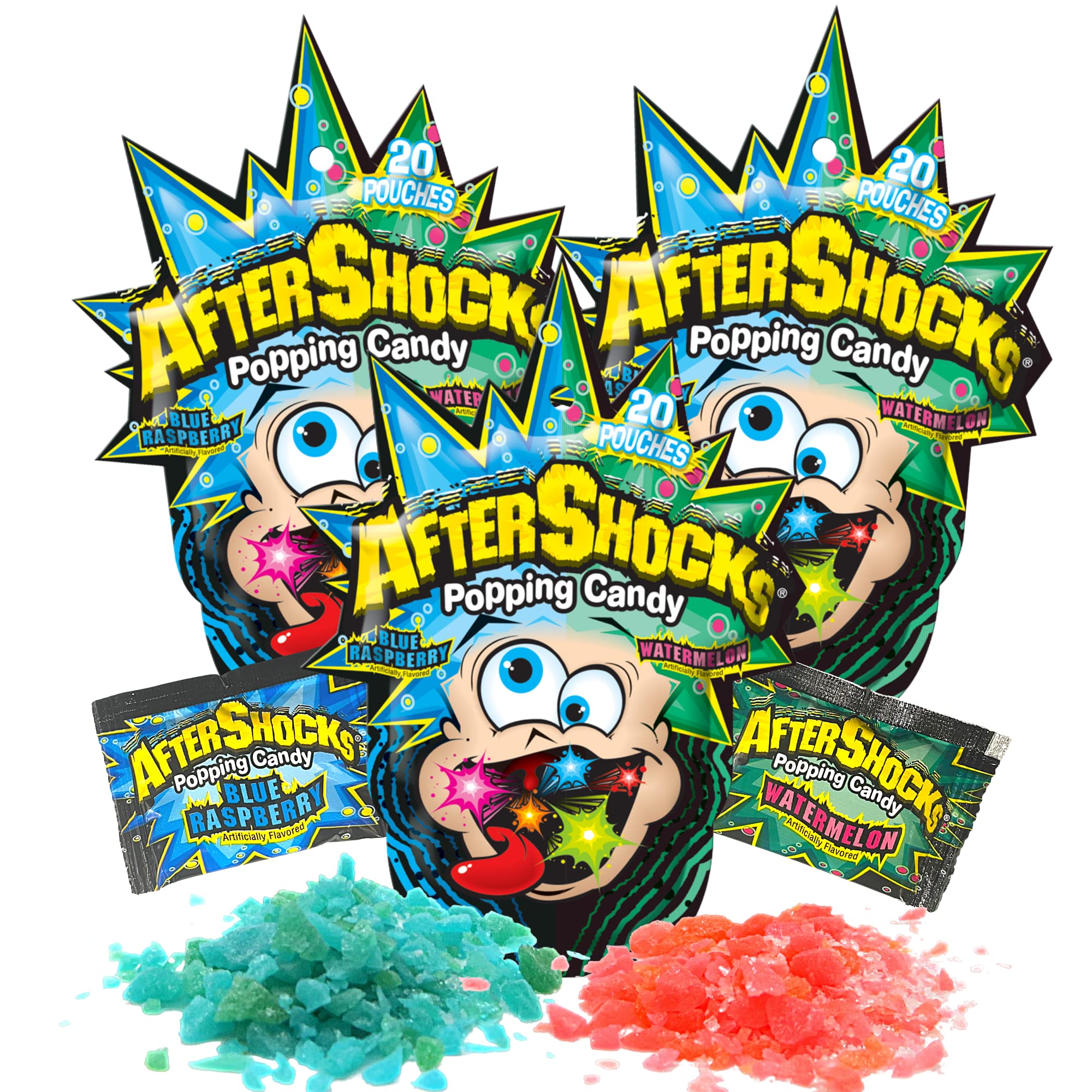 Sweetzo - Watermelon & Blue Raspberry Popping Rock Candy - Individually Wrapped Bulk Fizzy Candies - 90's Retro Snacks - Pack of 3 (1.06 oz) - Perfect for Parties, Movie Nights & Nostalgic Treats