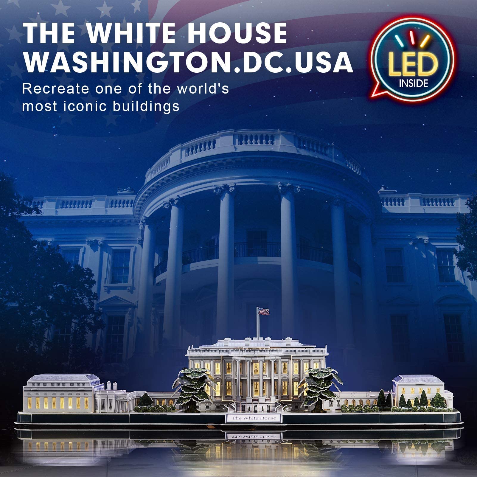 CubicFun 3D Puzzle LED Rotatable White House Model Kit with Detailed Interior – 151 Pieces US Architecture Building Set for Adults, Family Puzzle Desk Decor – Perfect Birthday Gift for Women & Men | Home Office Decoration & Collectible Display