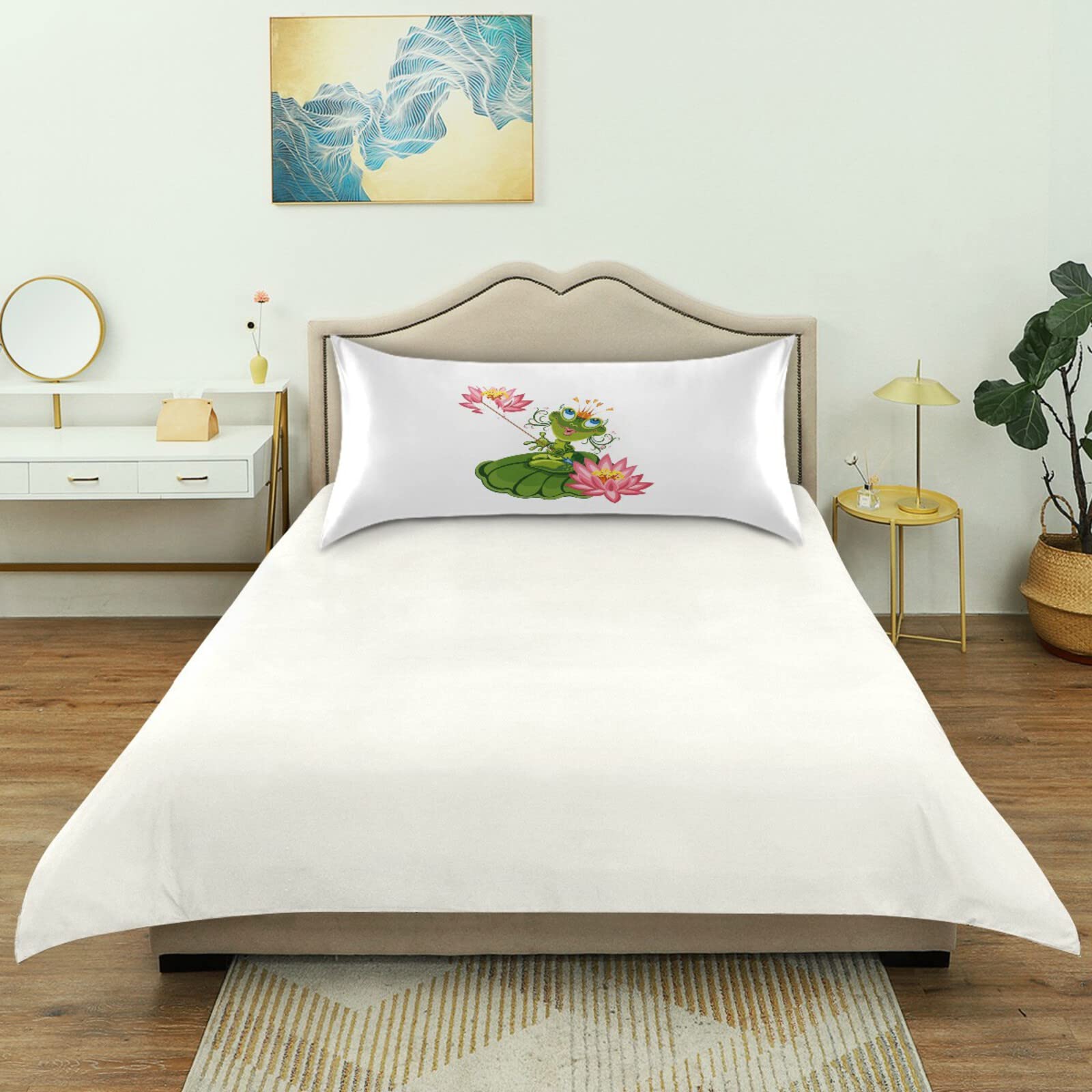 Cute Cartoon Frog Princess Satin Pillowcase Set of 2 - Queen Size 20x30 Inch with Envelope Closure - Soft & Smooth for Hair & Skin Care - Perfect for Bedroom, Gift, Travel & Home Decor