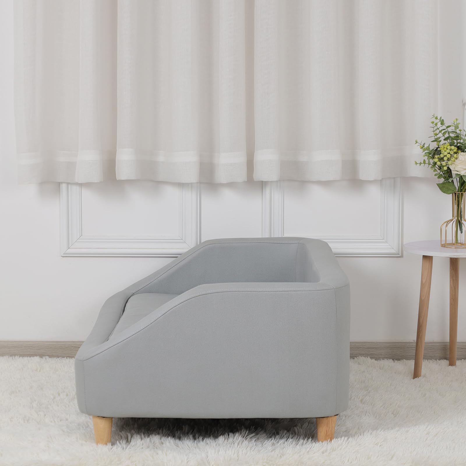 Premium Orthopedic Dog Bed with Removable Washable Cover - Elevated Pet Sofa Bed for Cats & Small Dogs - Comfortable Sleeping Couch with Wooden Legs (Grey) - Perfect for Living Rooms, Bedrooms & Pet Spaces