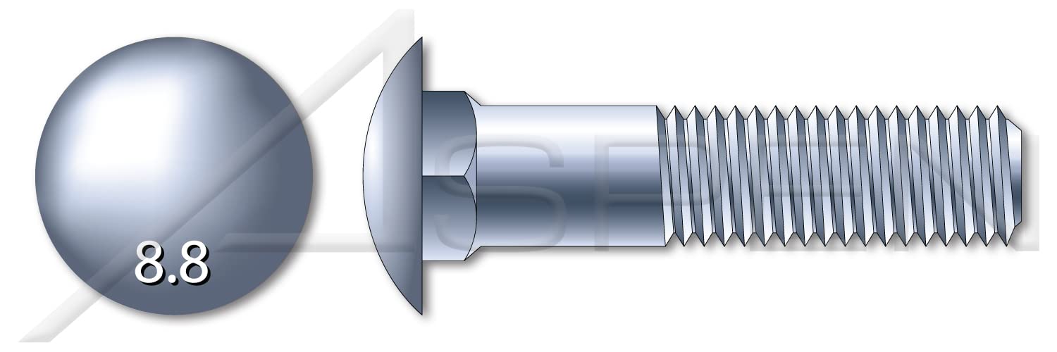 M6-1.0x50mm Carriage Bolts Class 8.8 Zinc Plated for Construction & Furniture