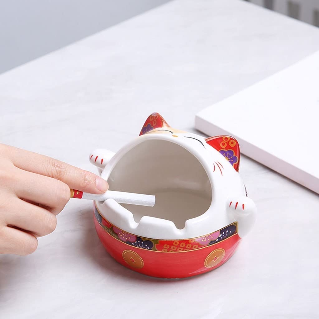 Lucky Cat Ashtray - Modern Multifunctional Indoor/Outdoor Cigarette Ashtray with Anti-Fly Ash Design for Home, Office, Smoking Room, and Patio Use - Stylish Desktop Ash Tray for Living Room, Balcony, and Workspace