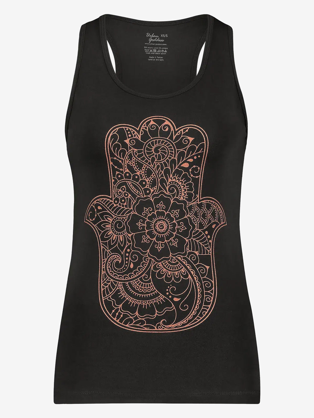Urban Goddess Hamsa Core Yoga Tank Top - Onyx Black - Women's Workout Shirt for Yoga, Pilates & Gym