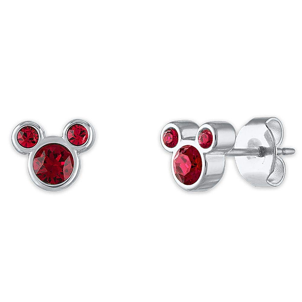 14K White Gold Plated 925 Silver Mickey Mouse Birthstone Earrings with CZ Diamonds for Women & Girls | Disney Jewelry Gift for Birthday, Anniversary & Special Occasions
