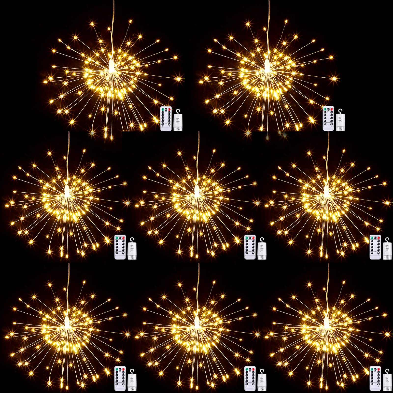 Tuanse 8 Pack Starburst LED Fairy Lights - 120 LED Firework Lights with Remote Control & 8 Modes | Battery Operated Outdoor String Lights for Garden, Christmas, Party, Wedding, Patio & Backyard Decor