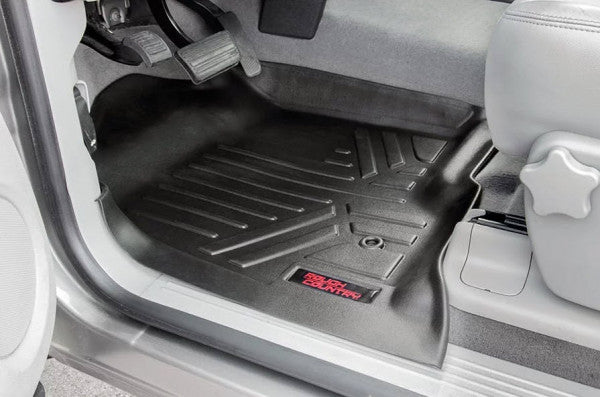 2014-2018 GMC Sierra Chevrolet Silverado All-Weather Floor Mats Set - Heavy Duty Rubber Liners for 1500 2500HD 3500HD Crew Cab (2WD/4WD) - Front & Rear Seat Protection - Perfect for Off-Roading, Work Trucks & Daily Commuting