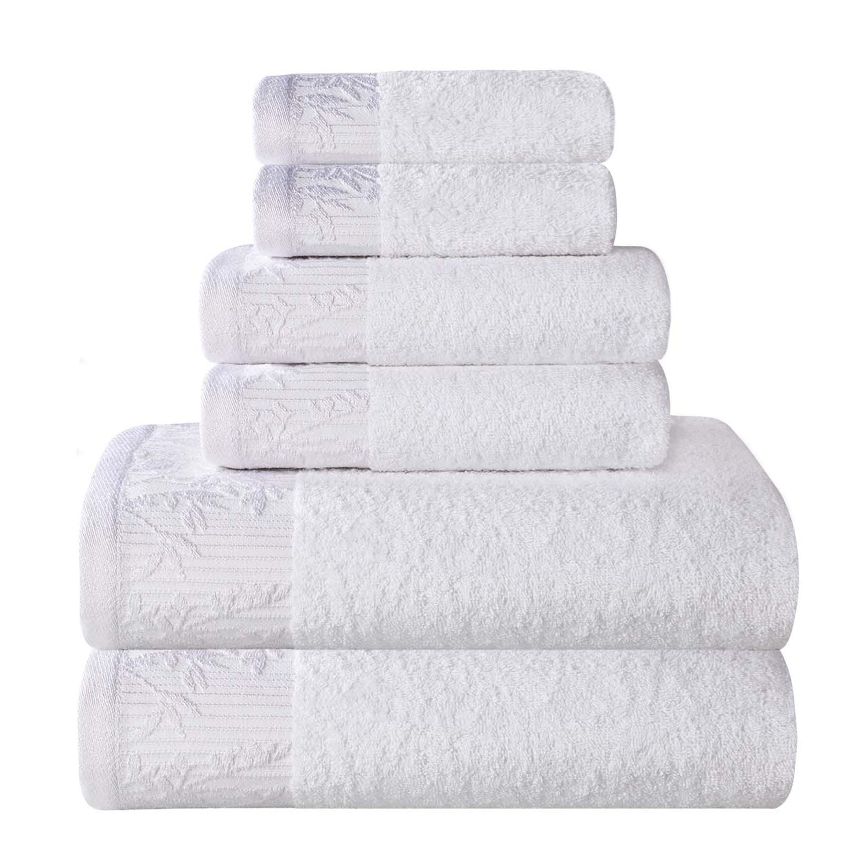 Wisteria Cotton Floral Embroidered Jacquard Border 6-Piece Bath Towel Set - Soft & Absorbent for Spa, Bathroom & Guest Use