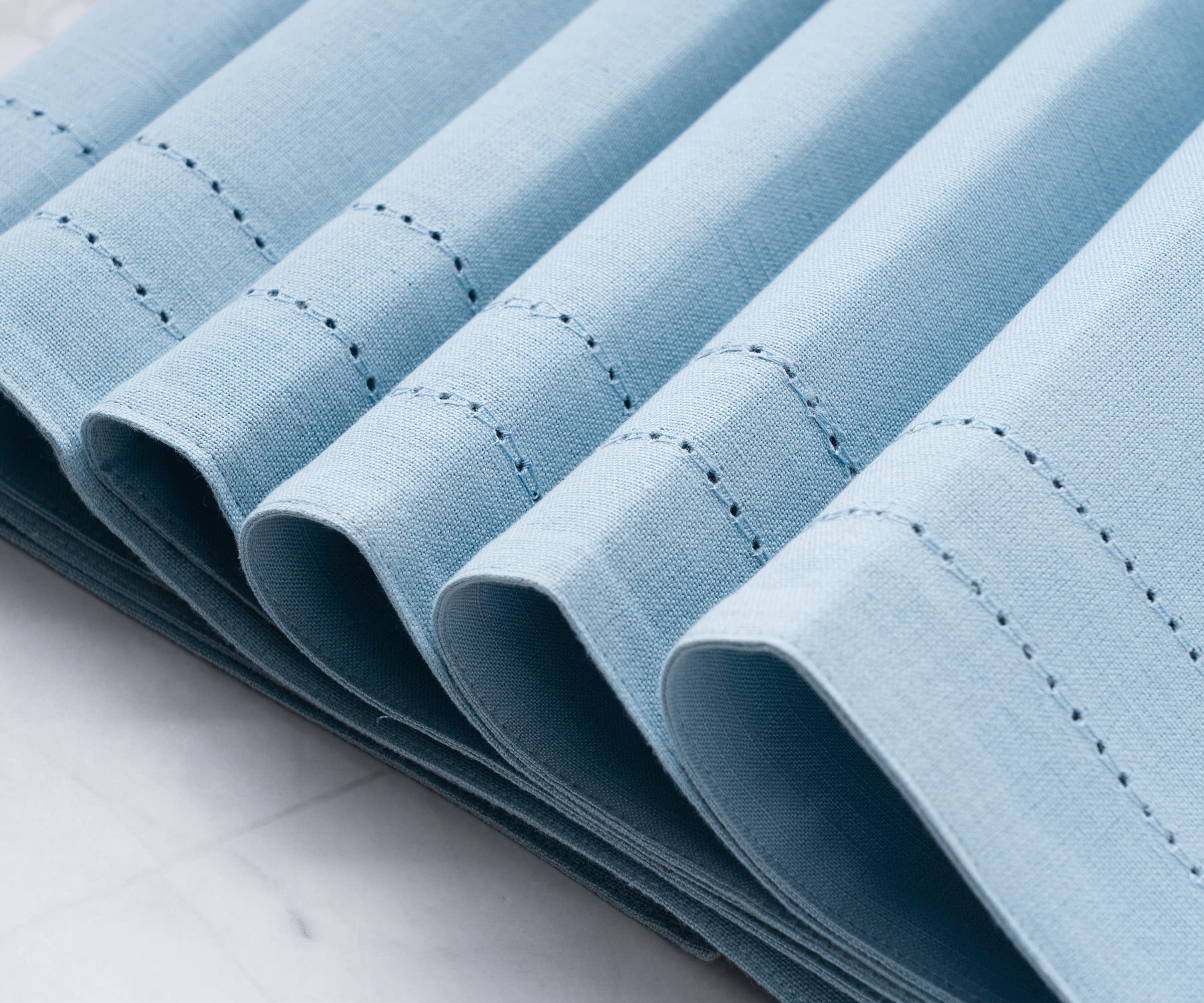 Premium Blue Cotton Placemats Set of 6 - Double Hemstitched, Washable & Soft Woven Table Mats for Kitchen & Dining (13x18 Inches) - Perfect for Everyday Meals, Dinner Parties & Holiday Decor