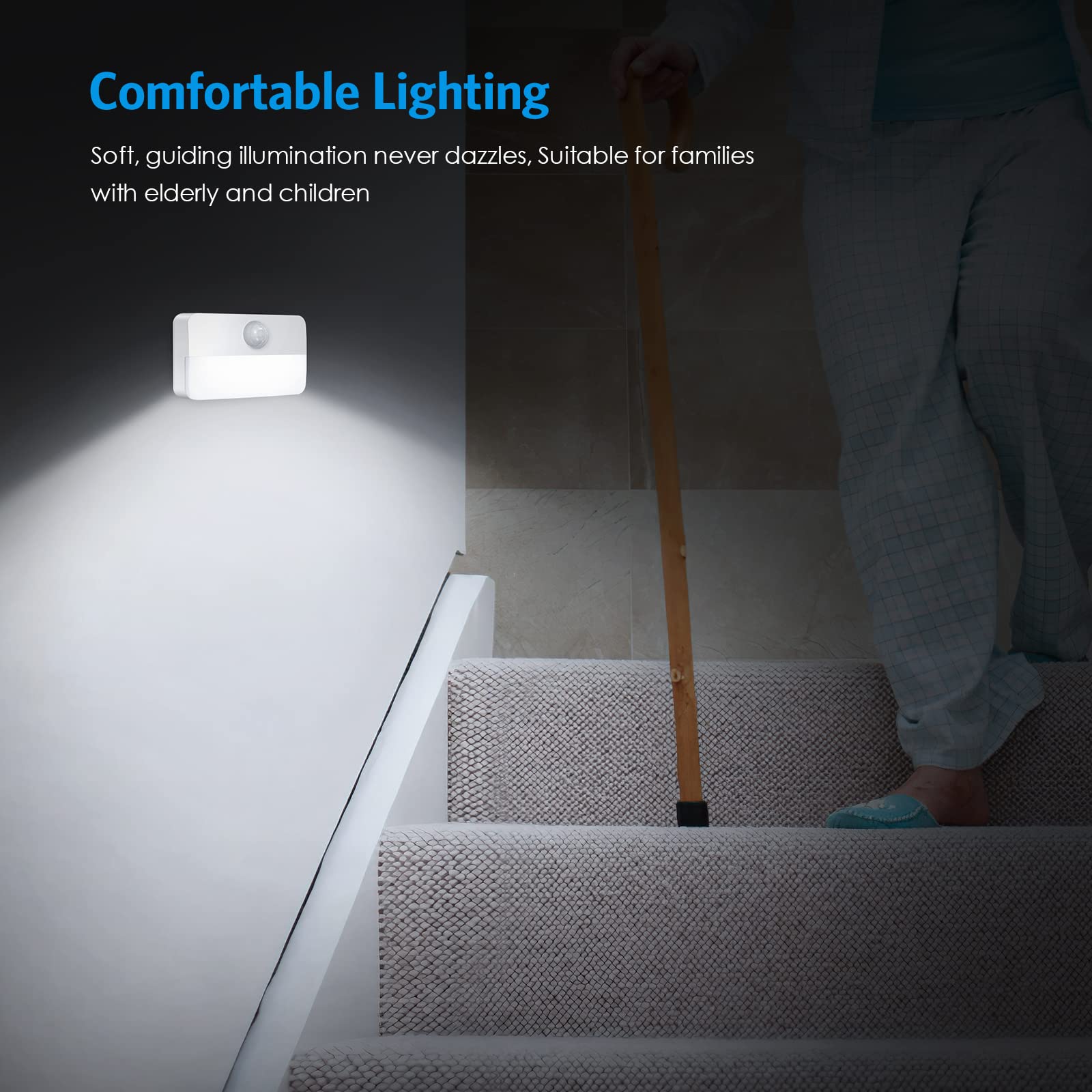 AMIR Mini Motion Sensor Light - 6 Pack Battery-Powered LED Night Light for Stairs, Hallway, Bathroom, Kitchen, Cabinet & Closet - Cordless Wall Light with Auto On/Off - Perfect for Safety Lighting at Night