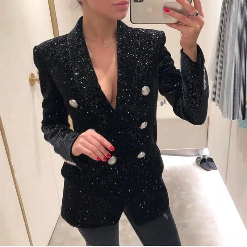 Elegant Baroque Blazer for Women - Casual Solid Color Jacket | Perfect for Office, Date Night & Special Occasions