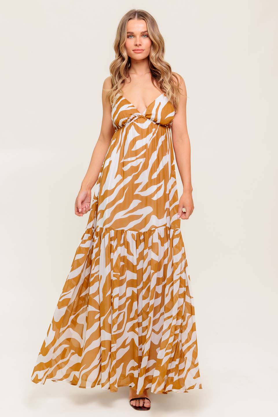 Stylish Cammie Zebra Print Maxi Dress for Women - Trendy Animal Print Long Dress for Summer, Beach, and Casual Outings