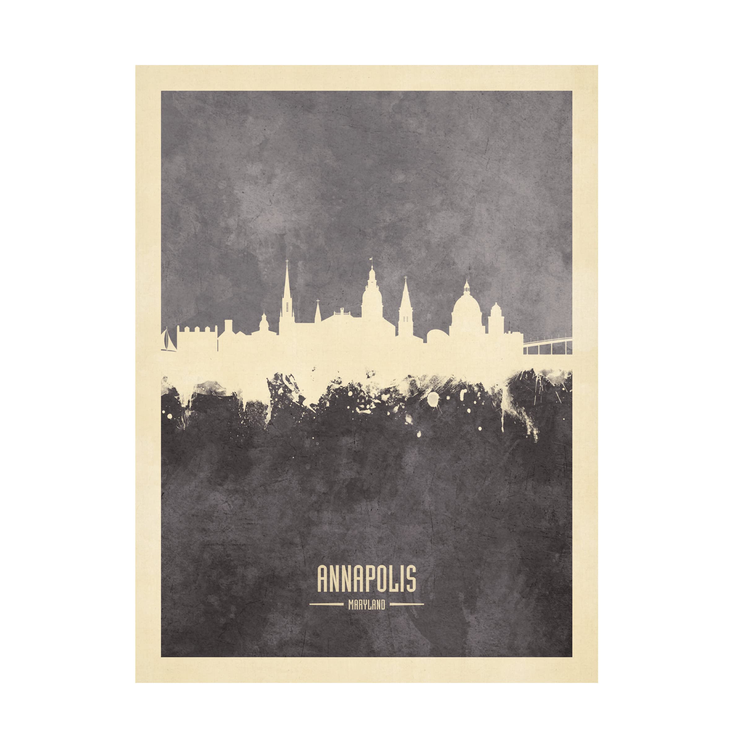 Michael Tompsett 'Annapolis Maryland Skyline Gray' Canvas Wall Art Print - Coastal Home Decor, Office & Living Room Wall Art