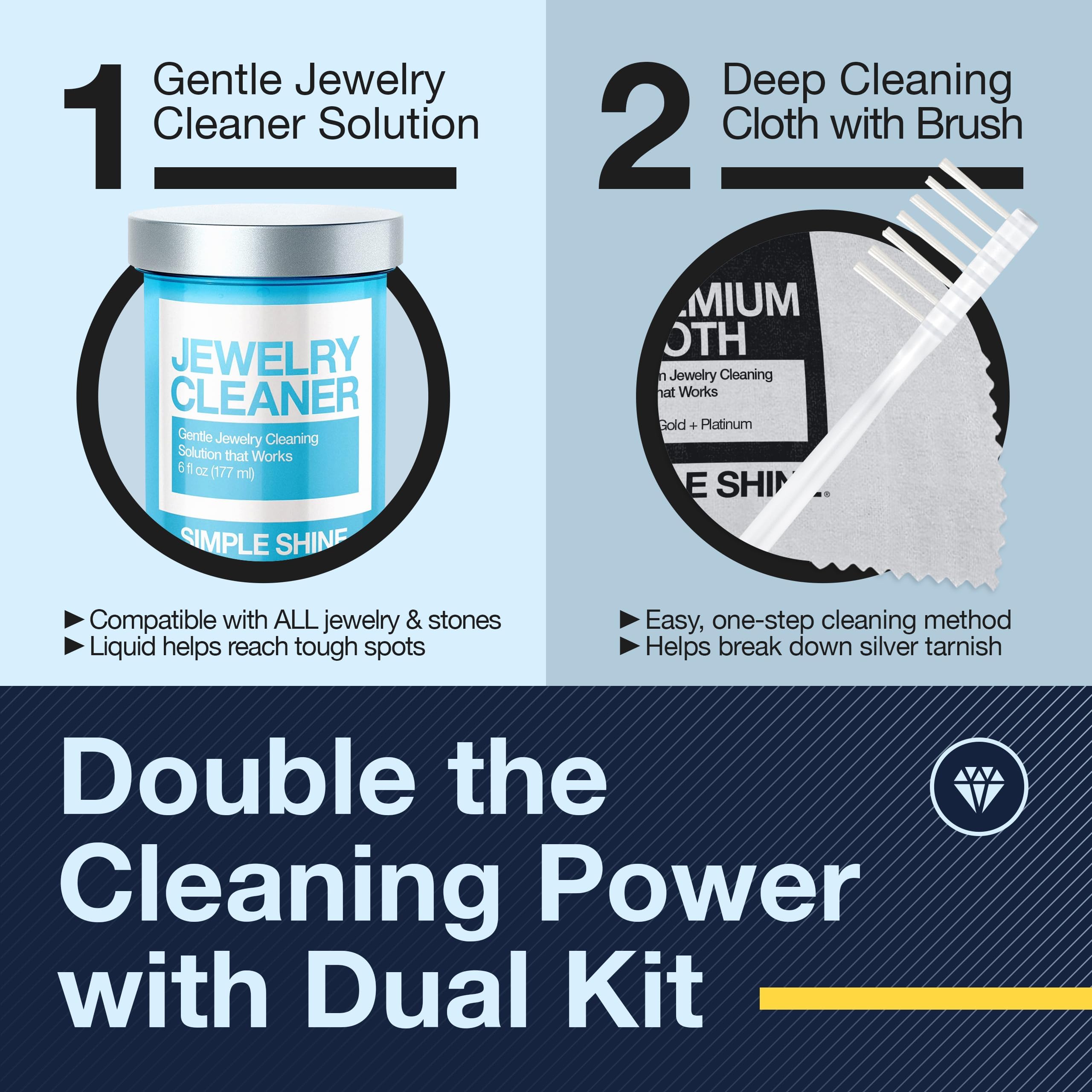 Premium Jewelry Cleaning Kit with Polishing Cloth & Solution - Safe for Gold, Silver, Diamond Rings & Fashion Jewelry - Made in USA | Perfect for Daily Maintenance, Gift Giving & Travel Jewelry Care