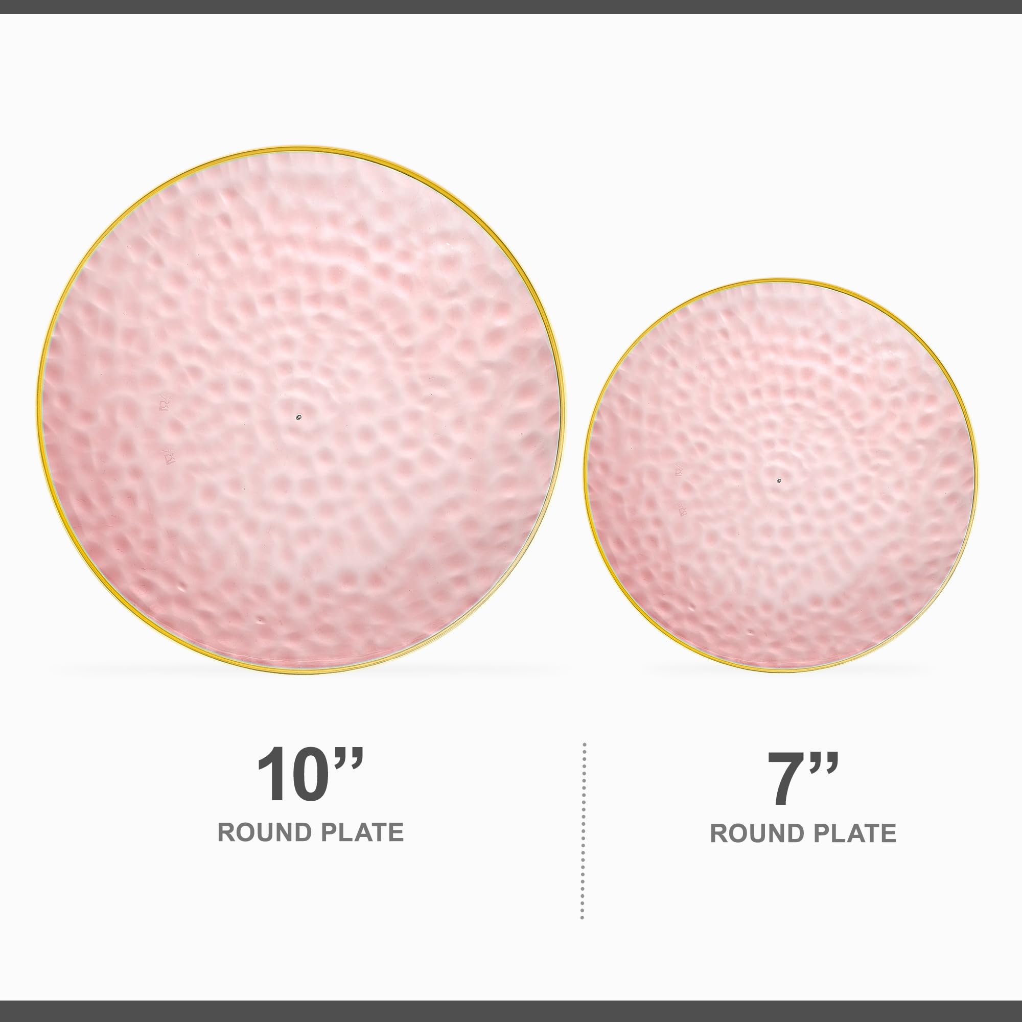 PLASTICPRO 32-Piece Plastic Dinnerware Set - 16 x 7-Inch & 16 x 10-Inch Pink Hammered Plates - Heavyweight Disposable Party Plates for Weddings, BBQs, Picnics & Family Gatherings