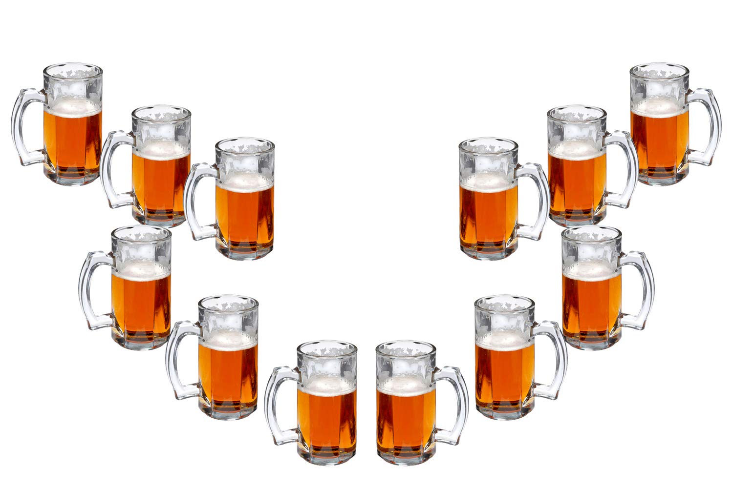 Premium 12-Piece Beer Glass Set - 14oz Clear Glass Mugs with Handles for American Ales, Scottish Ales & Root Beer | Durable Barware for Home Bars, Pubs & Parties | Perfect Gift for Beer Lovers