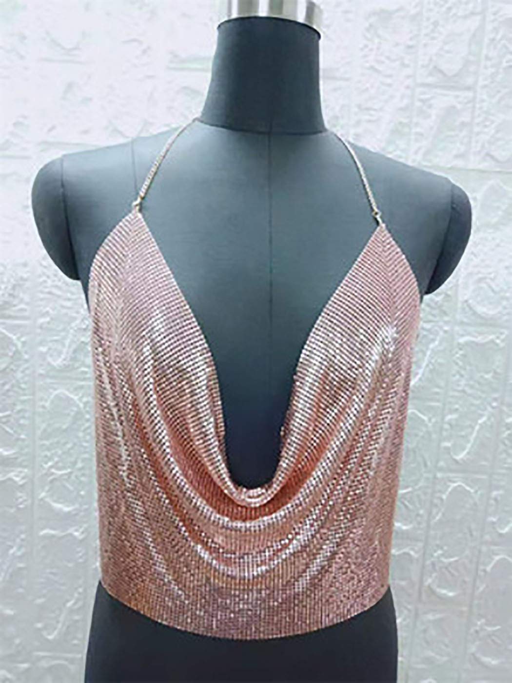 Boho Sequins Body Chain Bra Bikini Top - Shimmer Backless Halter Crop Top for Women | Beach Party, Festival, Swimwear Accessory, Body Jewelry for Summer Vacations