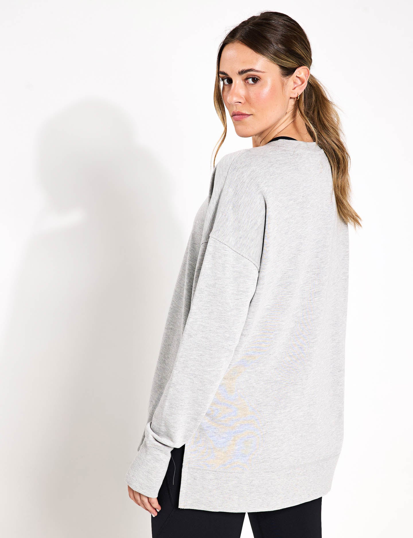 After Class Longline Sweatshirt for Women - Light Grey Marl Pullover Hoodie | Casual Loungewear, Streetwear & College Outfit