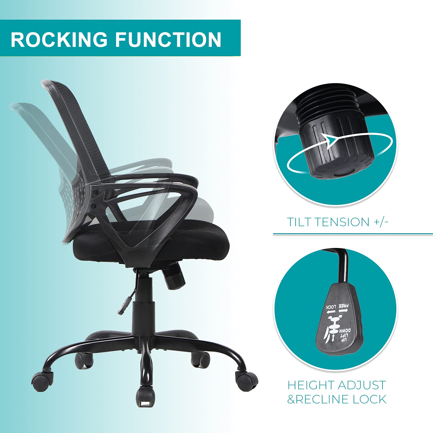 Ergonomic Office Chair with Lumbar Support - Adjustable Mid Back Mesh Computer Desk Chair, Rolling Swivel Task Chair for Home & Office Workspace - Perfect for Long Hours Sitting, Gaming, and Remote Work