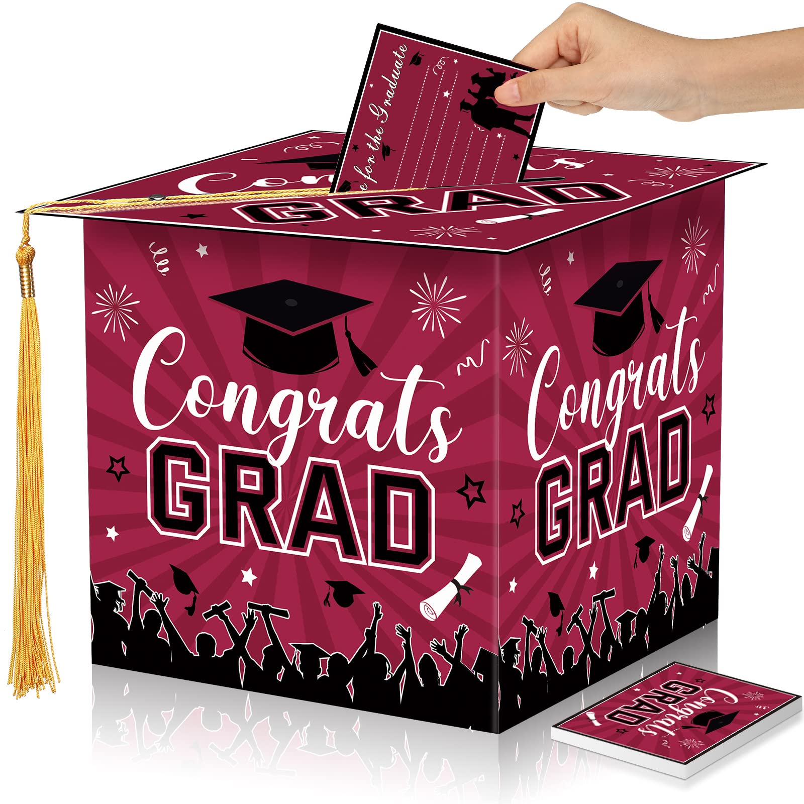 2023 Graduation Cap Shaped Card Holder Box with Real Tassel - Graduation Party Supplies, Congrats Cards & Gift Box for High School/College Graduation Decorations - Perfect for Graduation Ceremonies, Parties & Photo Backdrops