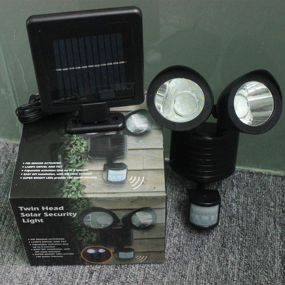 Solar LED Spotlights with Double Head Reflector - 22 LED Motion Sensor Outdoor Lighting, Waterproof IP55 for Courtyard, Landscape & Street - Perfect for Home Security, Garden & Pathway Illumination