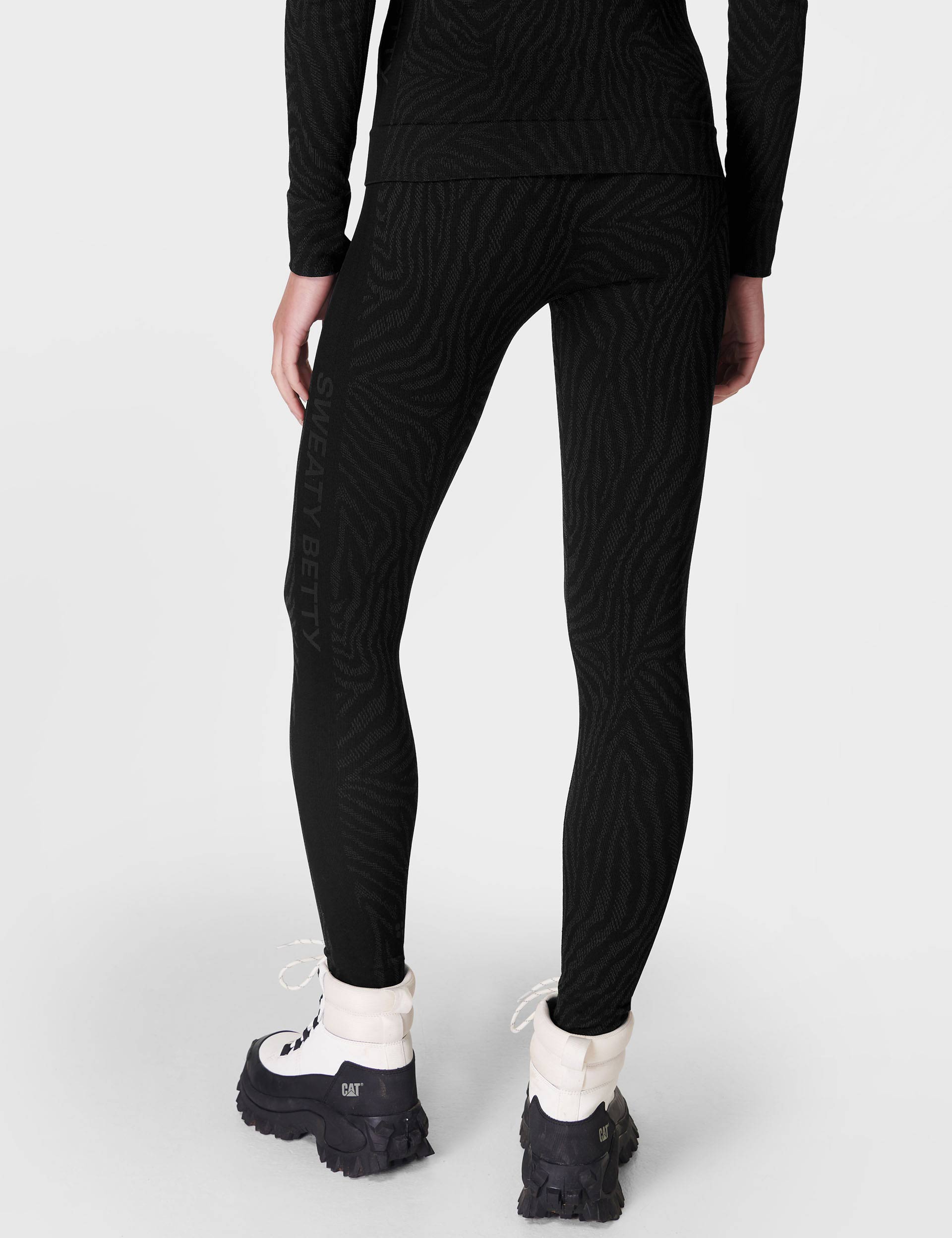 Black Zebra Print Jacquard Animal Base Layer Leggings for Women - Perfect for Yoga, Running & Winter Workouts