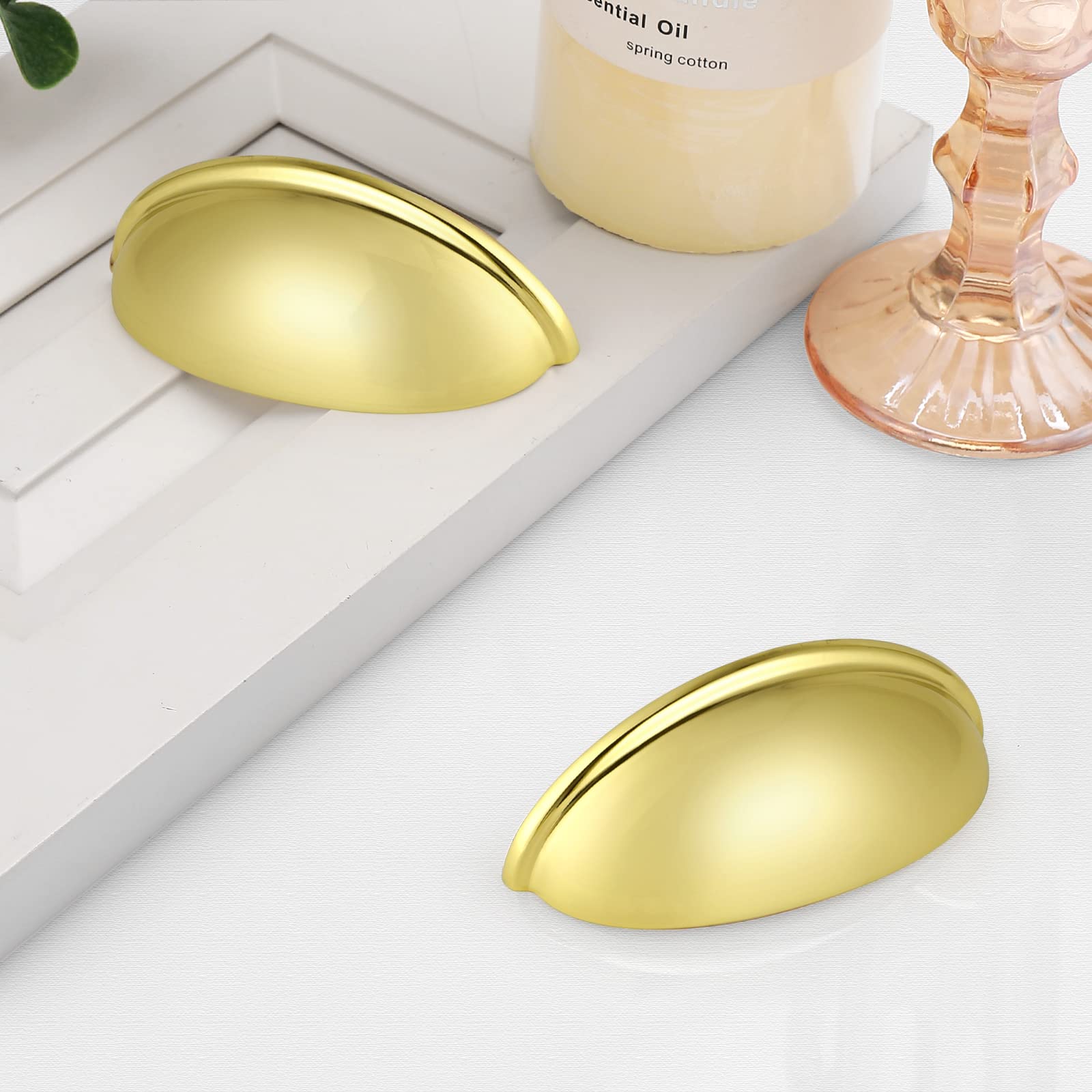 Gold Cabinet Handles 3 Inch (12 Pack) - Modern Shell Style for Kitchen & Bathroom