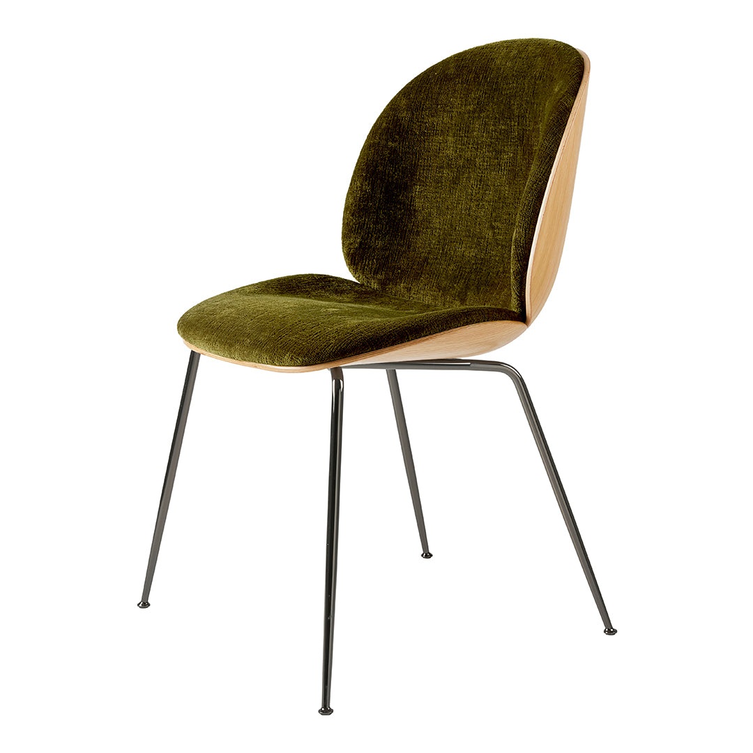 Modern Beetle Dining Chair with Upholstered Front & 3D Veneer Shell - Conical Base for Kitchen, Dining Room, or Office - Comfortable Seating Solution for Home & Commercial Spaces