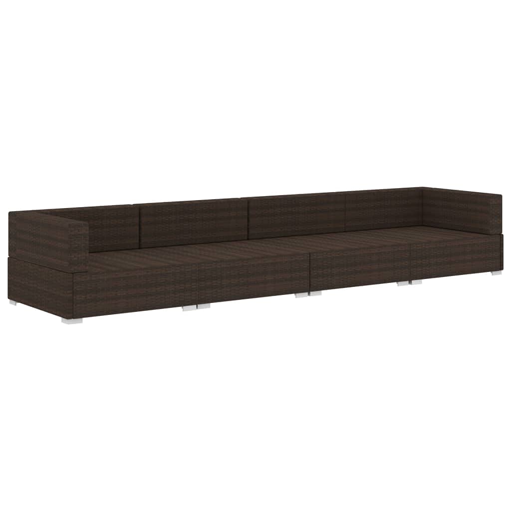4-Piece Brown Poly Rattan Garden Sofa Set with Cushions - Outdoor Patio Sectional Lounge Furniture for Backyard, Poolside & Terrace Relaxation