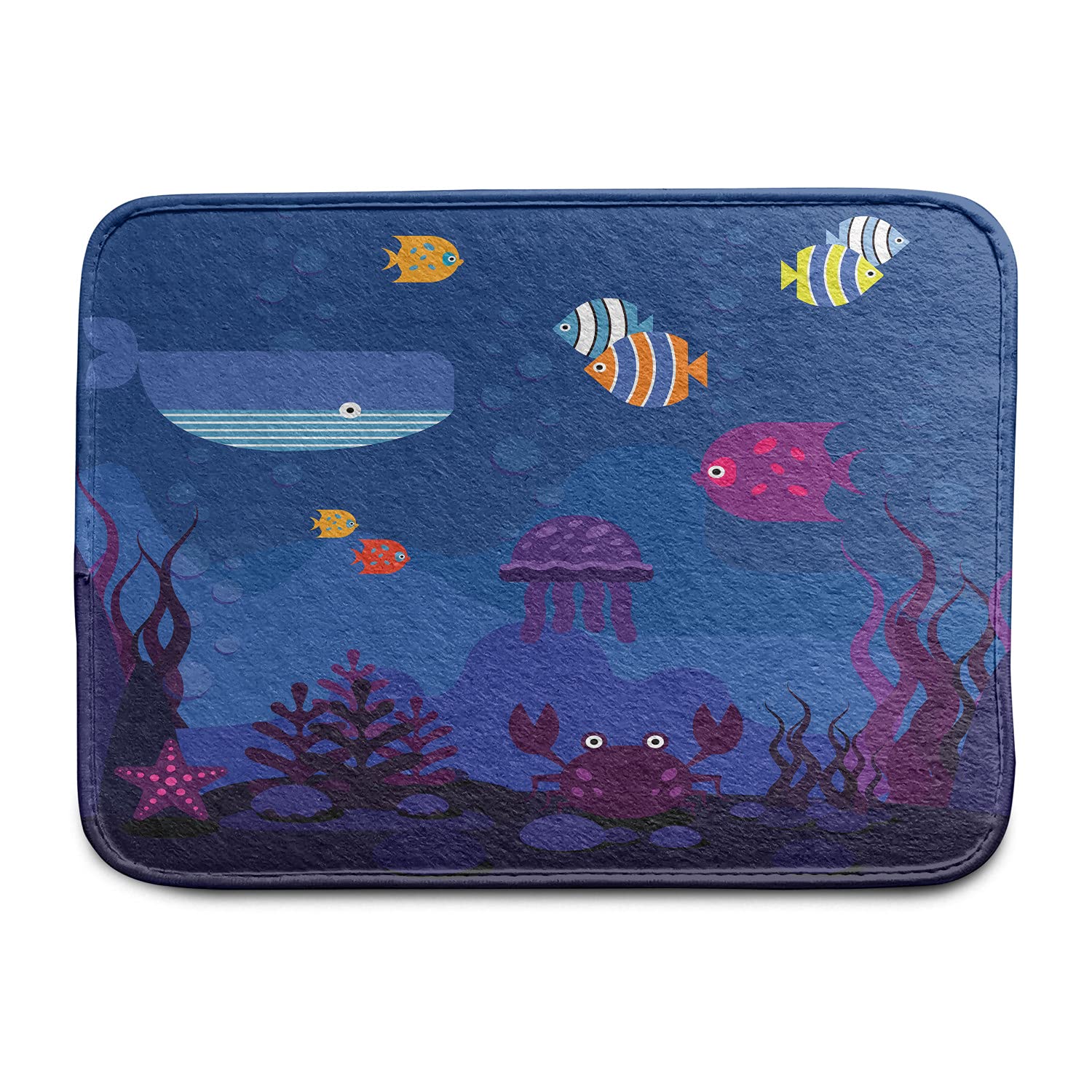 Ambesonne 4-Piece Cartoon Car Floor Mat Set - Underwater World Theme with Fish, Whale, Crabs, Jellyfish & Coral Design | Durable PVC Backing Non-Slip Car Accessories for Kids & Adults | Perfect for Family Road Trips, Beach Outings & Marine Lovers