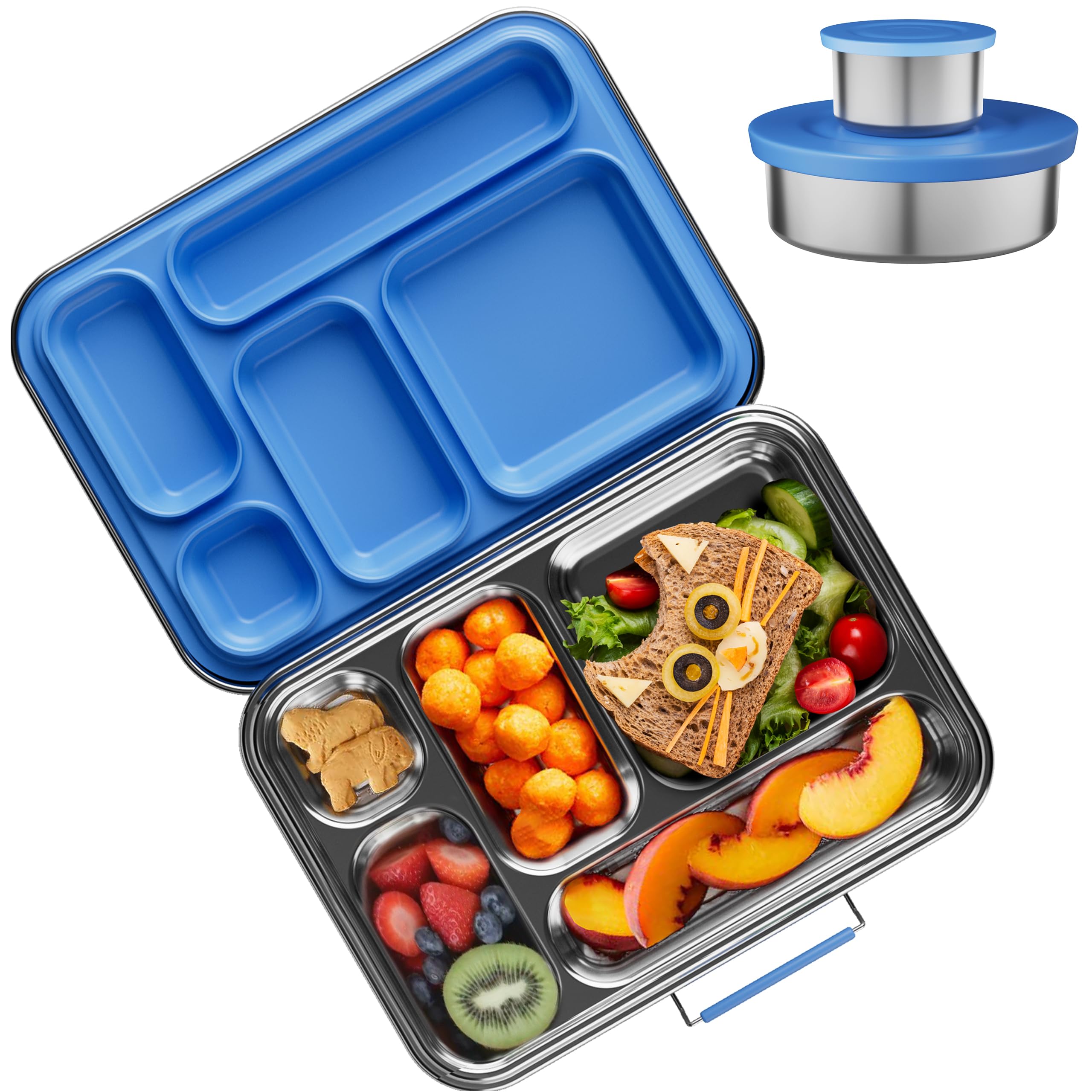 Stainless Steel Bento Lunch Box for Kids - BPA Free 304 Grade Metal Food Container for School, Office & Picnics - Leak Proof & Durable (Blue)