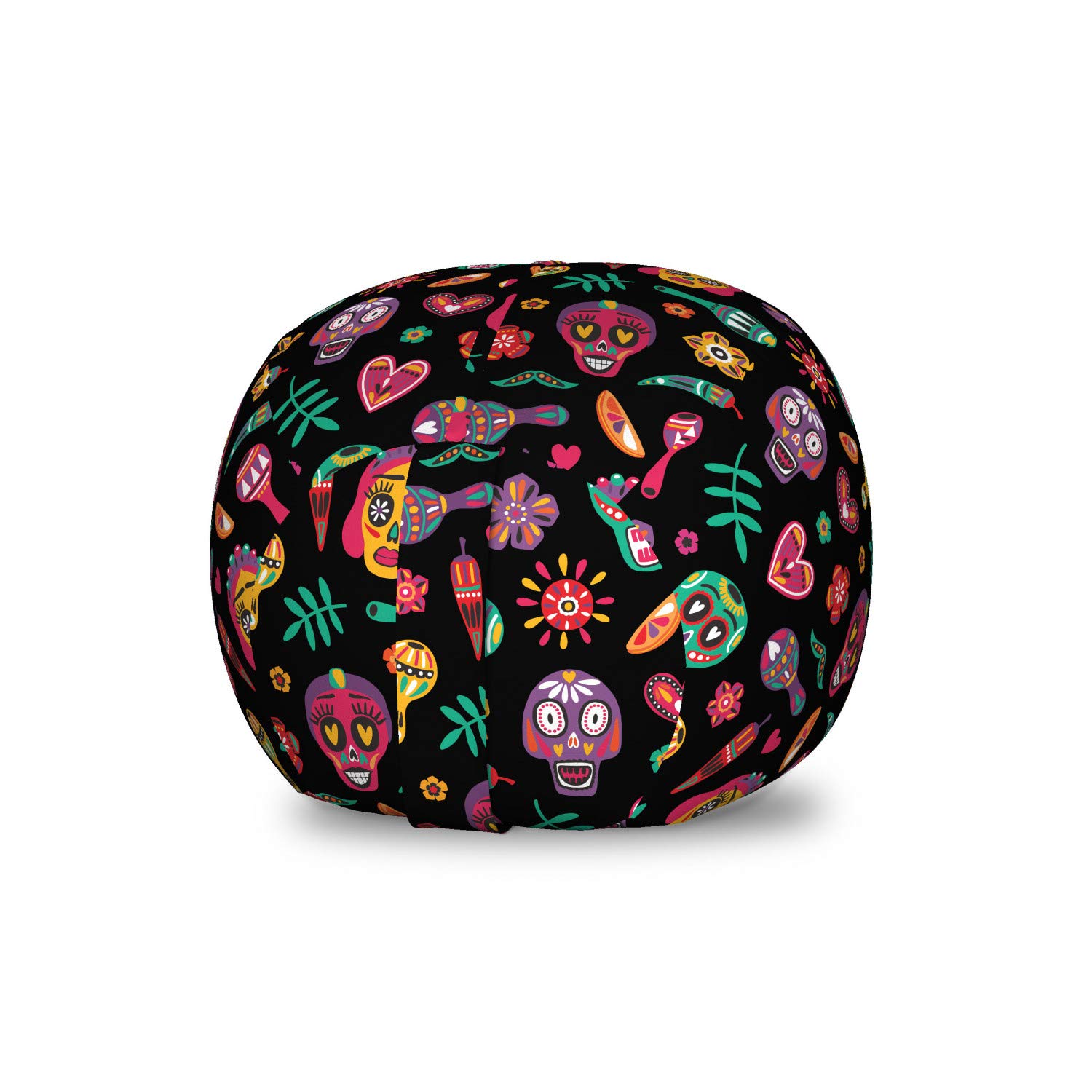 Ambesonne Day of The Dead Toy Storage Bag Chair - Mexican Colorful Pattern, Washable Stuffed Animal Organizer, Small Size, Charcoal Grey Multicolor - Perfect for Kids' Room, Playroom & Toy Organization