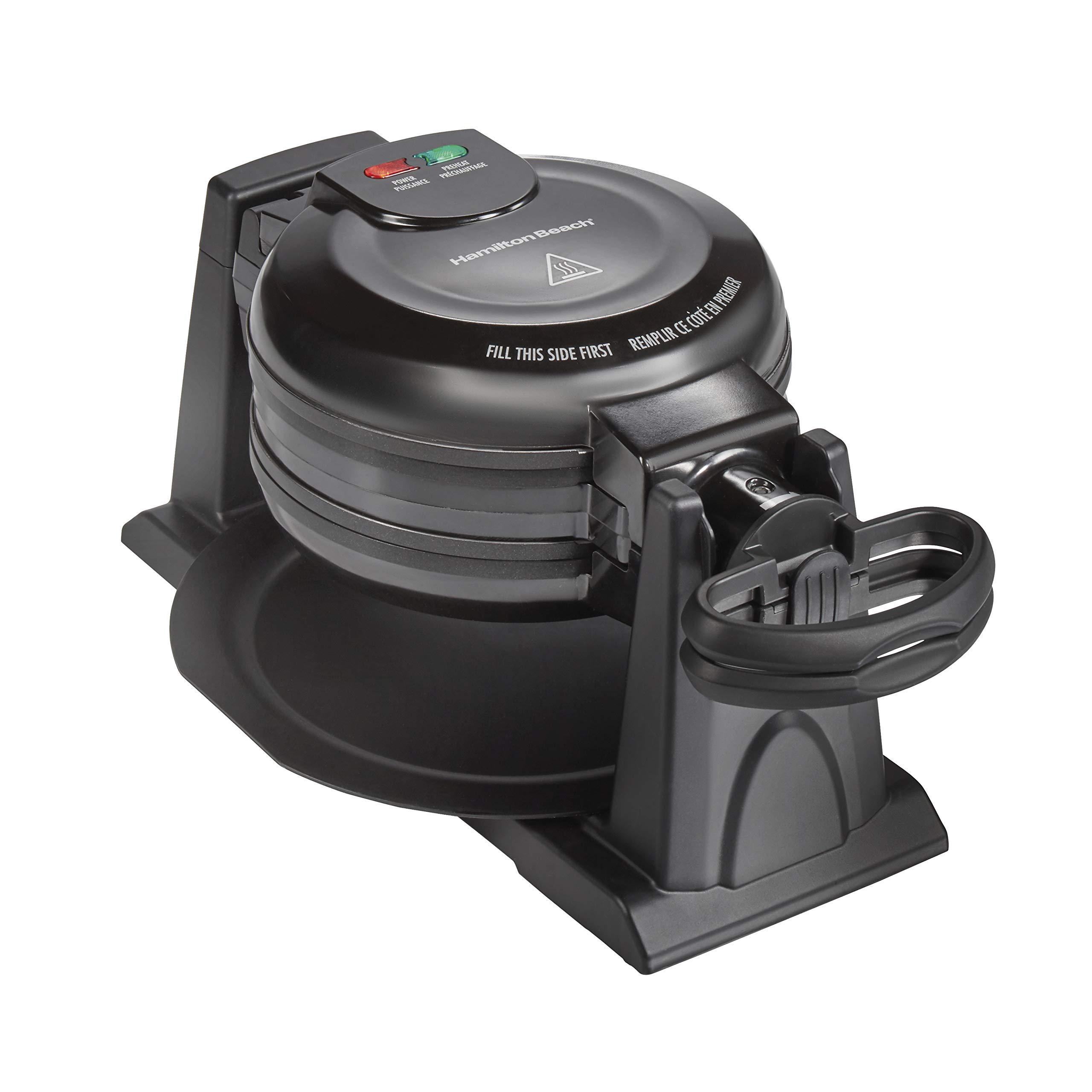 Hamilton Beach 26201 Belgian Waffle Maker - Double Flip, Removable Nonstick Plates, Makes 2 Waffles at Once, Black - Perfect for Family Breakfast, Brunch & Holiday Gatherings
