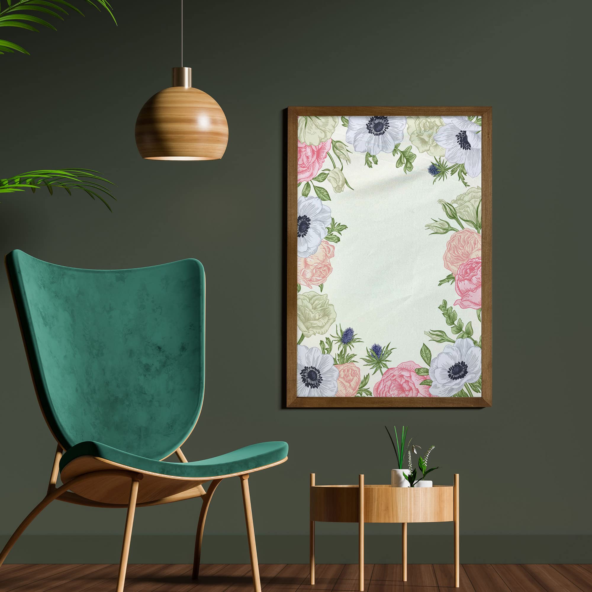 Ambesonne Anemone Flower Framed Wall Art - Spring Nature Inspired Pastel Floral Fabric Decor with Teak Wood Frame - 23