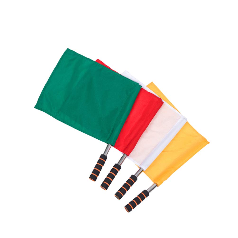 4 Pack Referee Flags with Sponge Handle - Red, Yellow, Green, White Stainless Steel Soccer Volleyball Football Ref Flags for Sports Competitions and Training Sessions