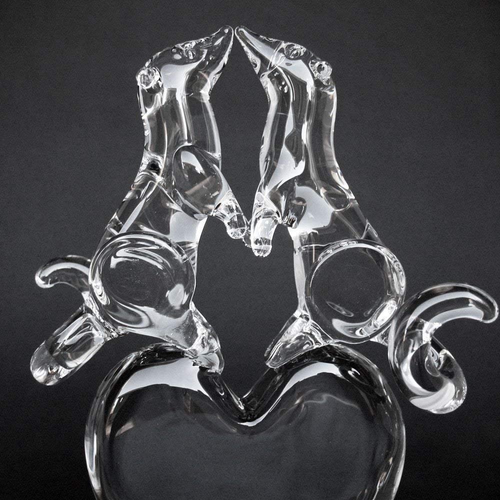 Hand Blown Glass Ferret Crystal Heart Wedding Cake Topper - Elegant Decoration for Weddings, Anniversaries & Special Celebrations