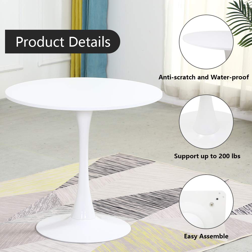 Modern Round White Pedestal Dining Table - 31.5