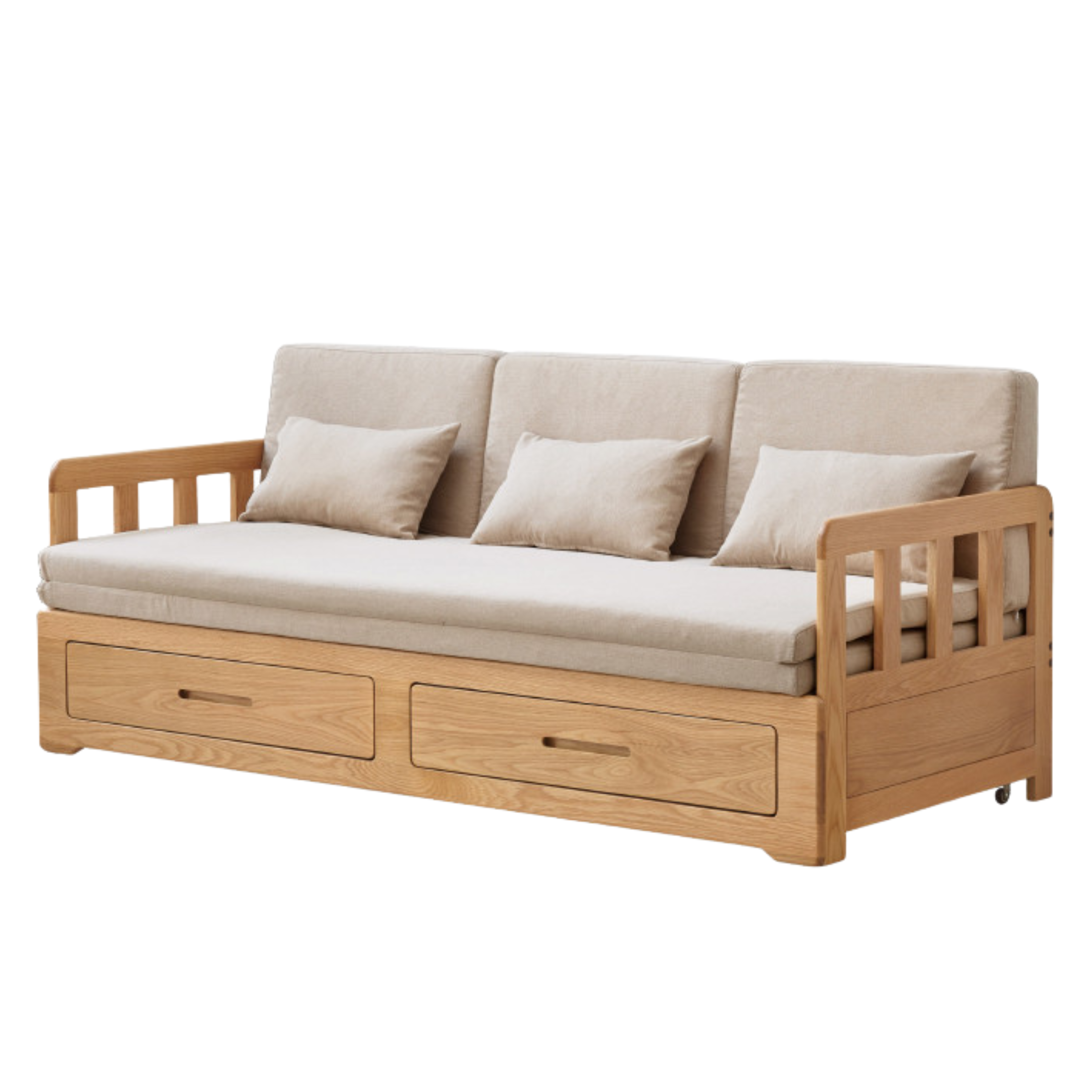 78.7х33.3х32.7 inch / 200х84.7х83.5сm / Natural wood - beige ordinary cushion / sofa bed
