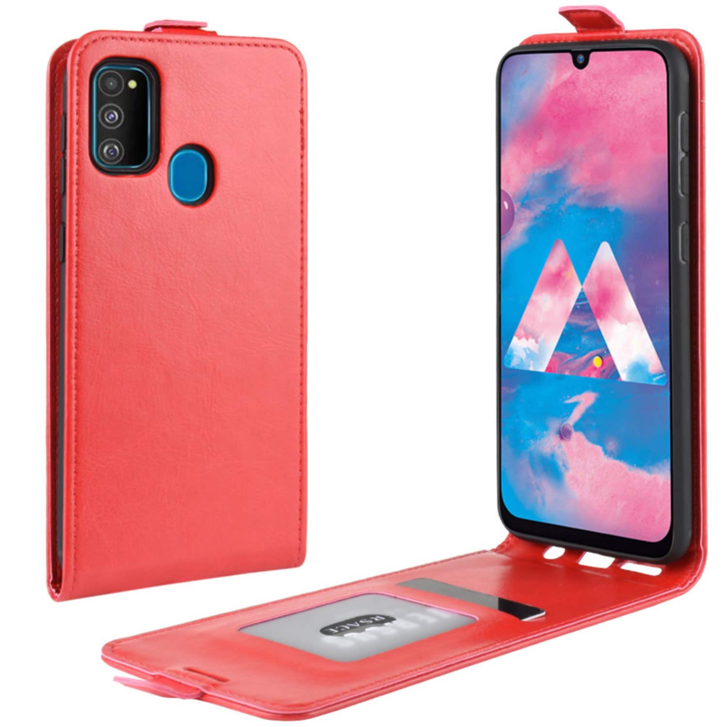 Premium Retro PU Leather Shockproof Wallet Case for Samsung Galaxy M30s/M21 - Card Holder & Magnetic Closure Flip Cover (Red) | Perfect for Daily Protection & Convenient Card Storage