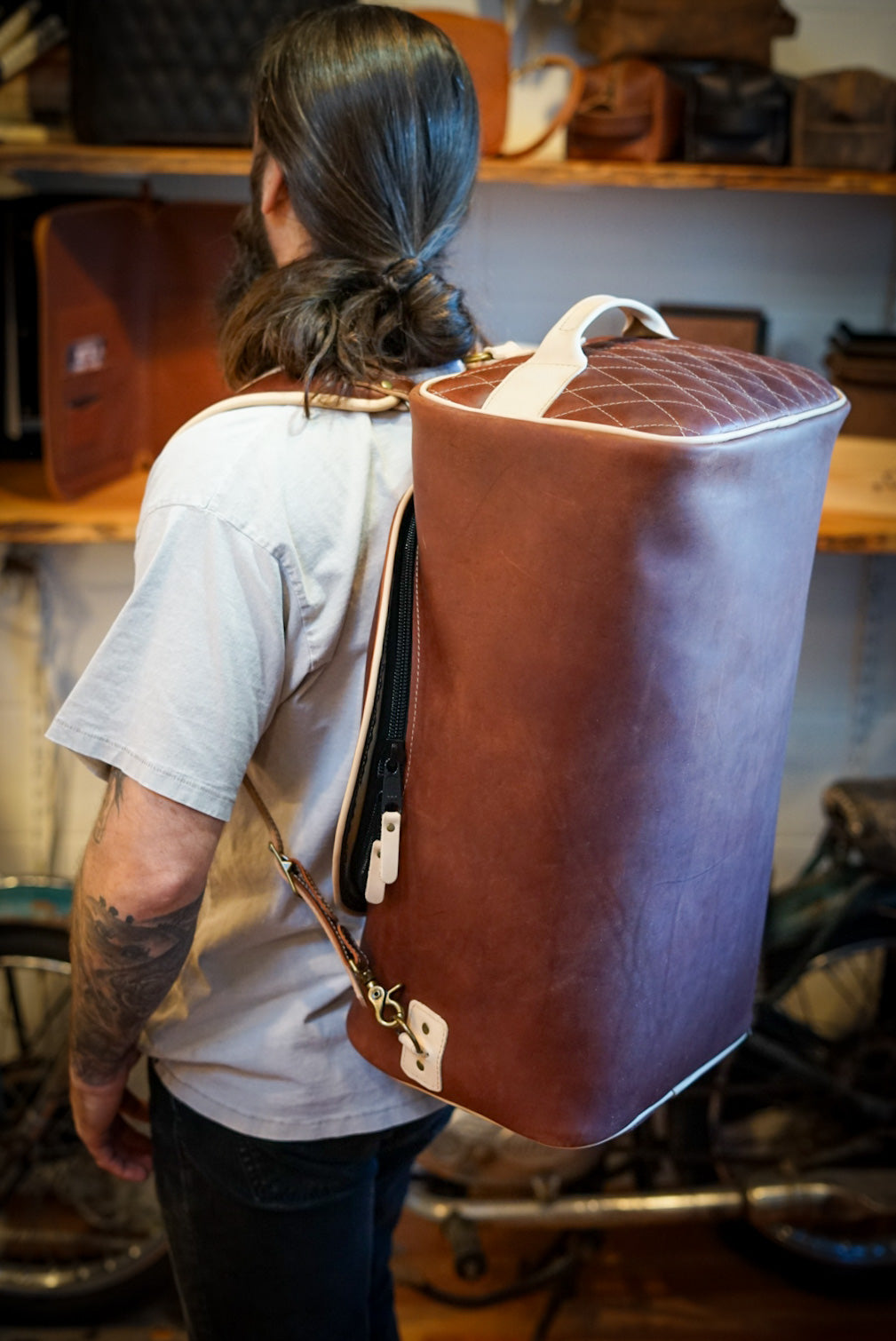 Duffleback Warrior Backpack - Two Tone Leather (Oro Logger Brown & Natural Veg Tan) for Outdoor Adventures, Travel & Hiking Gear