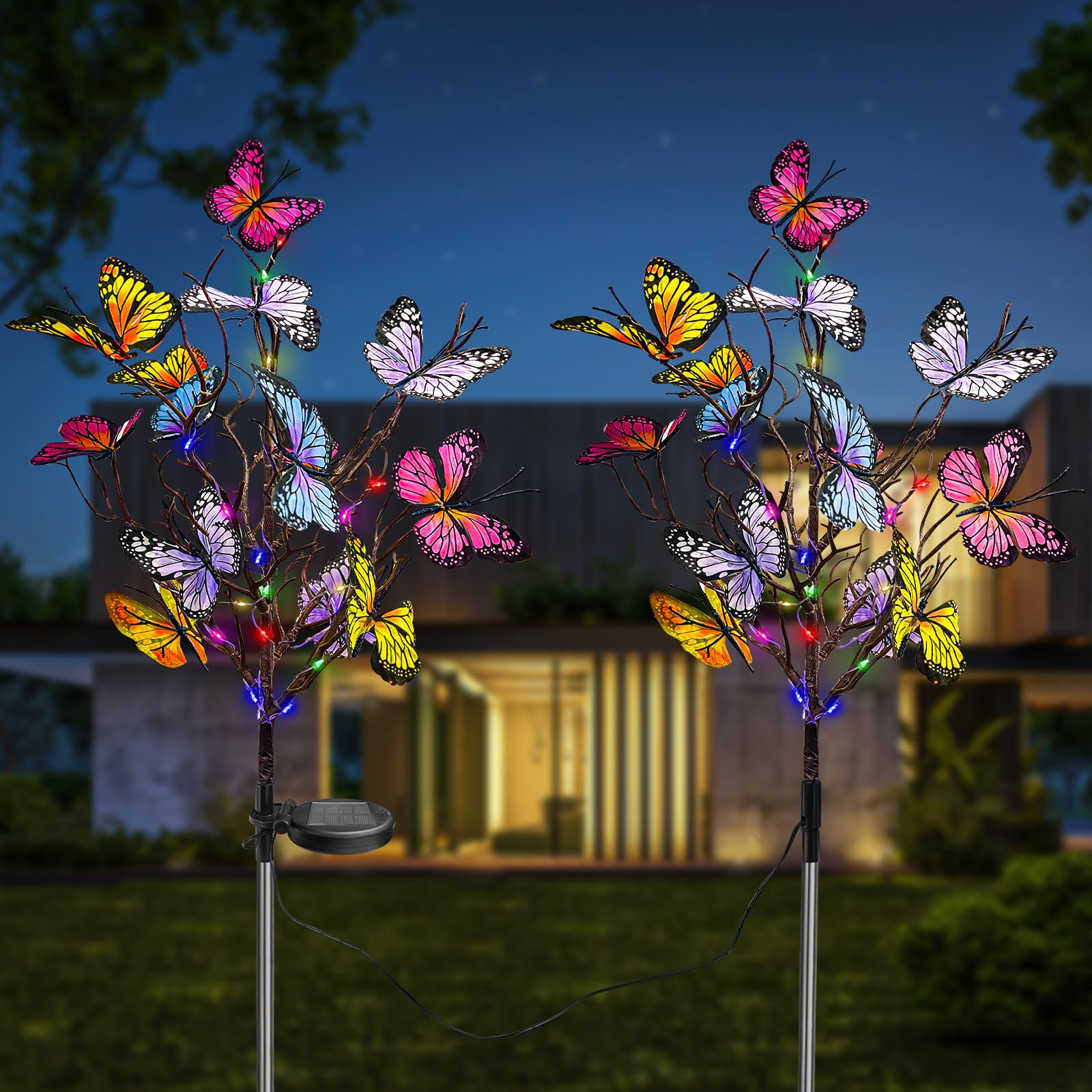 AVEKI Solar Garden Lights Outdoor - 2 Pack Waterproof Butterfly Solar Stake Lights, Decorative LED Solar Powered Lights for Patio, Yard, Porch, Pathway - Perfect for Landscape, Garden Decor & Nighttime Ambiance