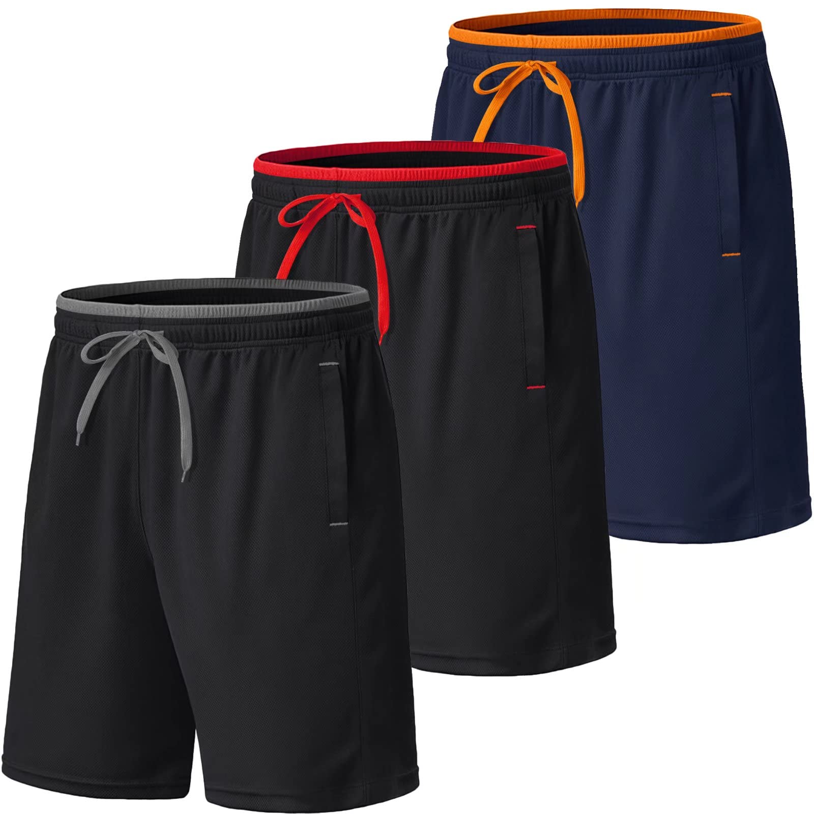 MAGCOMSEN 3 Pack Men's Athletic Running Shorts - Breathable Mesh Gym Workout Shorts with Pockets & Drawstring Waist for Jogging, Training & Casual Wear