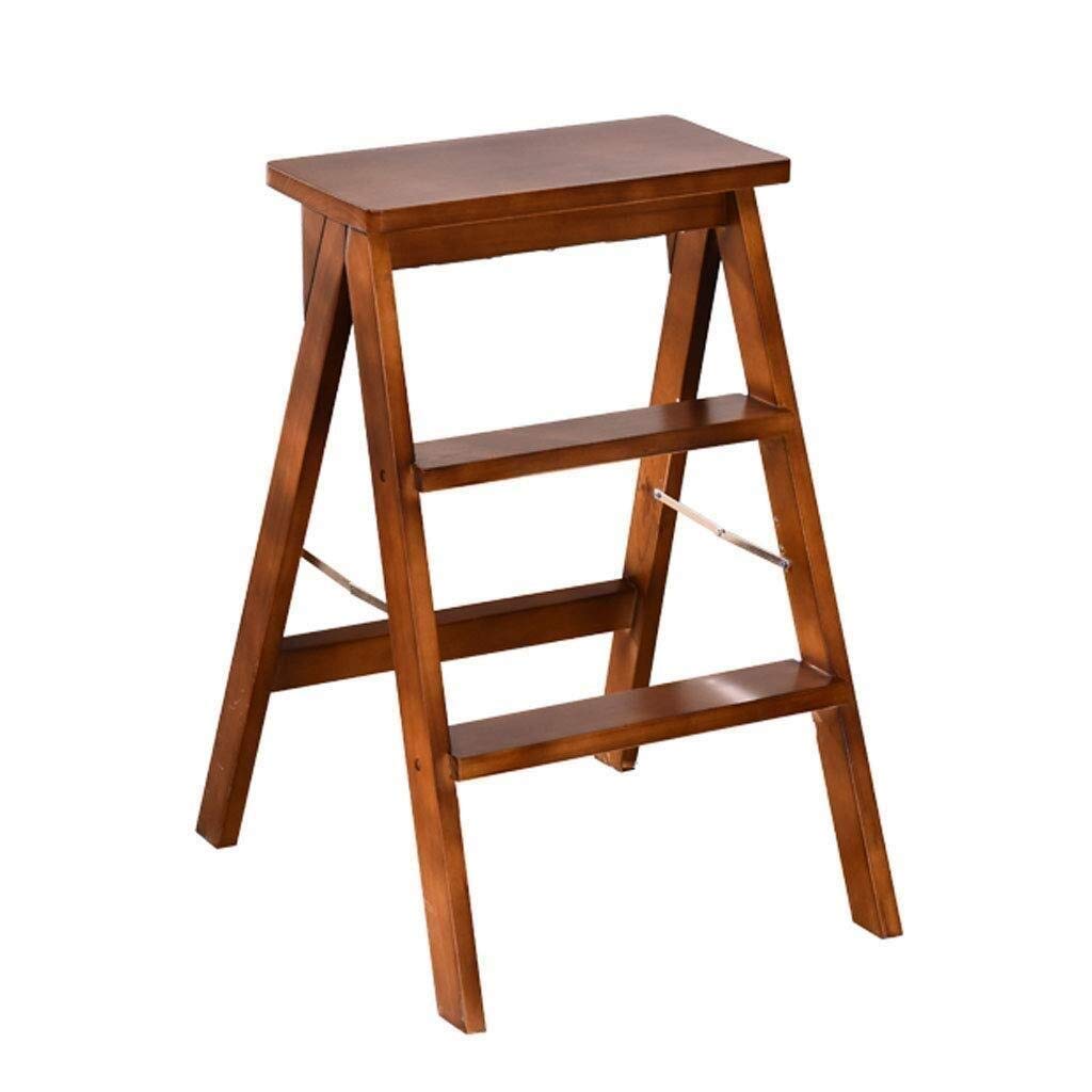 FADUNI 3-Step Foldable Wooden Step Stool with Pedal - Multifunctional Portable Ladder Stool for Home, Kitchen, Bathroom - Perfect as Step Stool, High Chair, Climbing Ladder