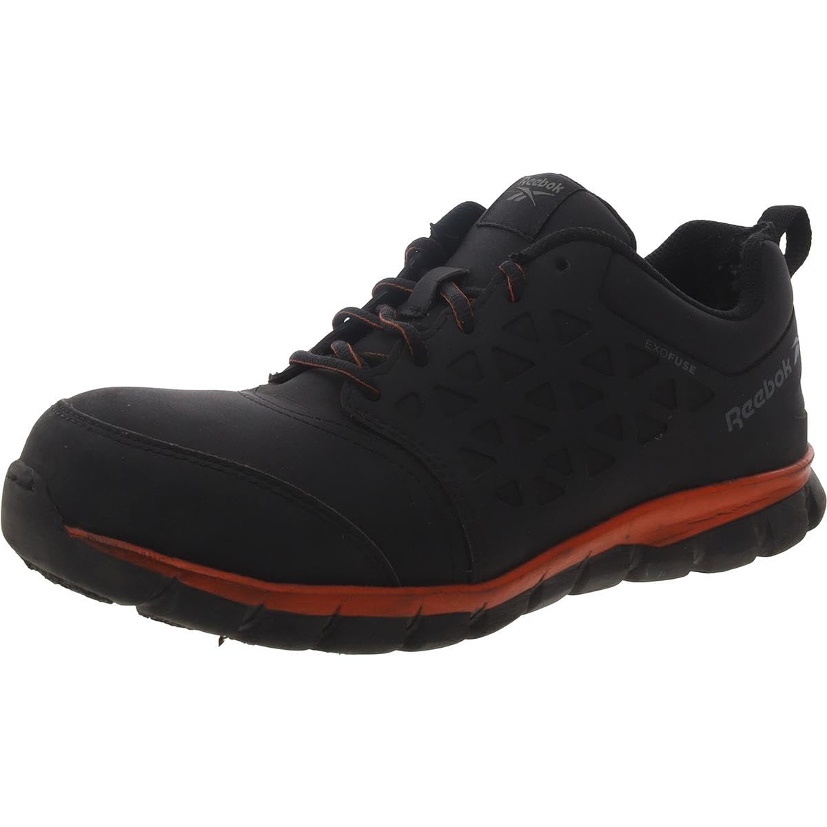 Reebok Men's RB4050 Sublite Cushion Safety Work Shoes with Composite Toe - Black & Orange for Construction, Warehouse & Industrial Work